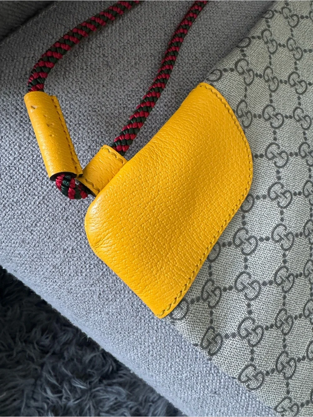 Gucci Beige GG Canvas Backpack with Yellow Corners and Brown Trim
